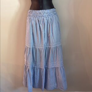 Quince Light Blue and White Striped Tiered Maxi Skirt - Cotton with Pockets